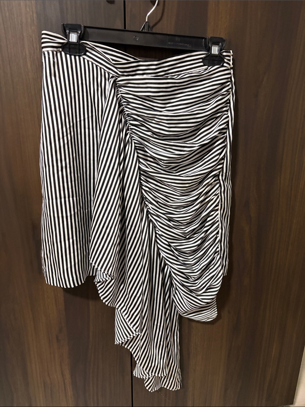 Ruched Asymmetrical Black and White Stripe Women's Skirt